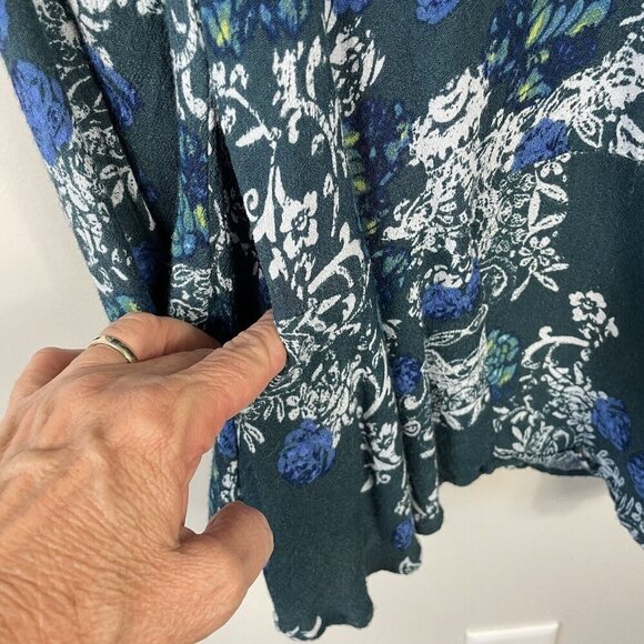 Free People Smooth Talker Tunic Swing Dress Medium Teal Floral Low Back Pockets - Picture 9 of 10